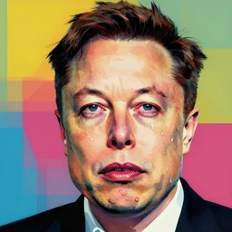 the portrait of depressed elon musk shedding a tear, colorful pop art, modern art, by andy warhol