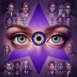 close up sci - fi festival poster art simon stalenhag duncan trussell lsd eyes, purple triangle dimension, elegant, highly detailed, centered, digital painting, concept art, smooth, sharp focus, illustration, artgerm, tomasz alen kopera, peter mohrbacher, donato giancola, joseph christian leyendecker, wlop, frank frazetta