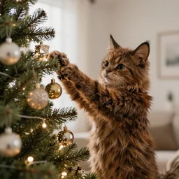 Gizmo the Mogwai decorating a Christmas tree, soft light, highly detailed