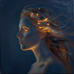 subtle soul embers in the wind, motion blur, encaustic, iridescent, cinematic, detailed, glowing