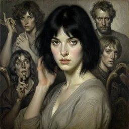 cinematic pic of a tan woman, black hair, cute face, very detailed, intricate, desaturated, tim hildebrandt, wayne barlowe, bruce pennington, donato giancola, larry elmore, maxfield parrish,, oil on canvas, gouache painting, masterpiece, trending on artstation, cinematic composition, dramatic pose, volumetric lighting, sharp, details, hyper - detail