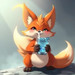 flame fox, with a glass stomach full of water, trending on artstation, anime 4 k