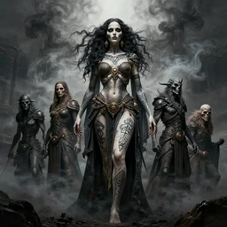beautiful fantasy character portrait, ana de armas as the goddess of death, ultra realistic, wide angle, intricate details, black smoke, dramatic lighting, highly detailed by peter mohrbacher, nekro borja, wayne barlowe, boris vallejo, greg rutkowski, dishonored 2, ritualistic tattoos