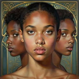a streamline moderne, art nouveau, multi - ethnic and multi - racial portrait in the style of charlie bowater, and in the style of donato giancola, and in the style of charles dulac. large, clear, expressive, intelligent eyes. symmetry, centered, ultrasharp focus, dramatic lighting, photorealistic digital painting, elegant, intricately detailed background.