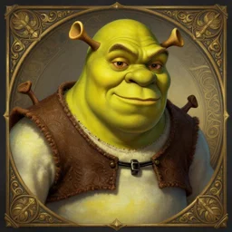 shrek, dressed as a wizard, yellow skin, with horns, deep focus, d & d, fantasy, intricate, elegant, highly detailed, digital painting, artstation, concept art, matte, sharp, illustration, hearthstone, art by artgerm and greg rutkowski and alphonse mucha