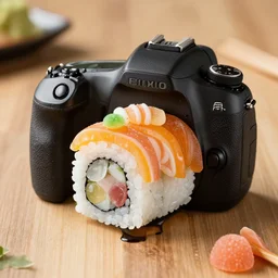 dslr food photograph of sushi made of candy, 8 5 mm f 1. 8