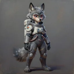 oil painting detailed full body of anthromorphic female wolf, in style of zootopia, zootopia, zootopia, fursona, furry, furaffinity, 4 k, deviantart, furry art, fursona art, wearing astronaut outfit, in style of zootopia, wolf fursona, cyberpunk, female, detailed feminine face,