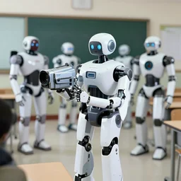 a group photo of futuristic humanoid robot in class, by mini dv camera, very very low quality, heavy grain, very blurry, accidental flash, webcam footage, found footage, security cam, caught on trail cam