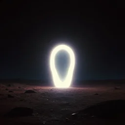 a single distant fleshy glowing portal opens up in an otherwise dark and desolate landscape : retro, sci - fi, surrealism, vaporwave, concept art, 4 k, ultra hd, very detailed, digital art