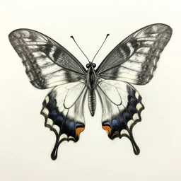 an anatomical pencil sketch of papilio ulysses