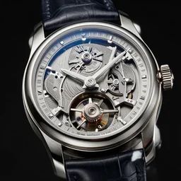 a retro futuristic tourbillon watch, extremely detailed, highly intricate, studio lighting, magazine photography