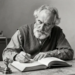 old male scribe writing a book | | realistic shaded, fine details, realistic shaded lighting poster by greg rutkowski, diego gisbert llorens, magali villeneuve, artgerm, jeremy lipkin and rob rey