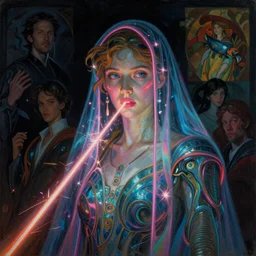awe-inspiring award-winning concept art full body face portrait painting of attractive anglerfish cyberpunk Cynthia Rothrock in neon shrouds as the goddess of lasers, sparks, by Julie Bell, Jean Delville, Virgil Finlay, Alphonse Mucha, Ayami Kojima, Amano, Charlie Bowater, Karol Bak, Greg Hildebrandt, Jean Delville, Frank Frazetta, Peter Kemp, and Pierre Puvis de Chavannesa, extremely moody lighting, glowing light and shadow, atmospheric, shadowy, cinematic, 8K,