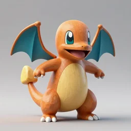 wooden sculpture of pokemon charmander, wide shot, vibrant color details, zbrush, hyper realistic, golden ratio, macro lens, unreal engine, octane render, symmetri