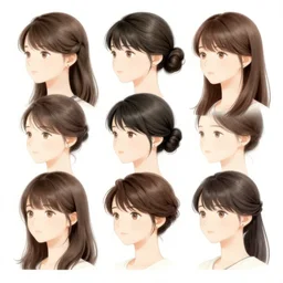 a design sheet of various female hairstyles, digital illustration, by yoji shinkawa and takehiko inoue and mœbius and frank frazetta