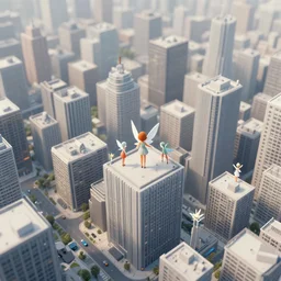 wimmel bild by hannah yata, tiny fairy creatures in a huge city, looking down from above, drone perspective, digital art, surrealism,