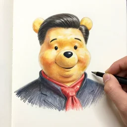 Hand sketch of Xi Jin Ping portraited as Winnie the poo