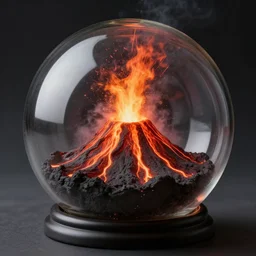 volcanic eruption in a glass globe
