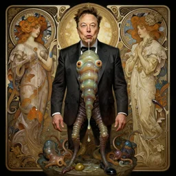 elon musk as slimy mollusk character, drool, full body portrait, intricate, elegant, highly detailed, digital painting, artstation, concept art, wallpaper, smooth, sharp focus, illustration, art by h. r. giger and artgerm and greg rutkowski and alphonse mucha