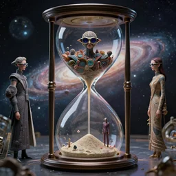 utopian Galaxy, Balenciaga fashion couture, intricately detailed tiny humanoid inside an hourglass in the style of Emiliano Ponzi and  Chris Ware, futuristic 1990s contemporary art, sci-fi,eye glass, inside view, humanoid pov, intricate artwork by Tooth Wu and wlop and beeple, octane render, trending on artstation, greg rutkowski very coherent symmetrical artwork, depth field, unreal engine, cinematic, hyper realism, high detail, octane cinema 4D render, A24 cinematography, 8k