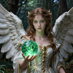 a masterpiece ultrarealistic ultradetailed portrait of incredibly beautiful angel princess with green orb of life. baroque renaissance girl in the night forest. medium shot, intricate, elegant, highly detailed. trending on artstation, digital art, by stanley artgerm lau, wlop, rossdraws, james jean, andrei riabovitchev, marc simonetti, yoshitaka amano. background by james jean, light by julie bell, porcelain skin.