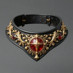 black red and gold baroque detailed filigree collar warhammer concept art, military control device