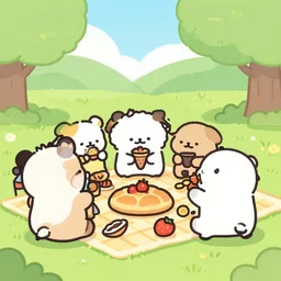 cute chibi cartoon fursona picnic, drunken anthropomorphic animals at a park