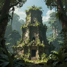 Lost temple, covered in jungle, volumetric lighting, matte painting, greg rutkowski, artstation, 4k