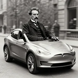 nikola tesla driving a tesla