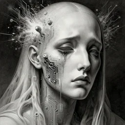 mourning crying ghost, very detailed face, detailed features, fantasy, circuitry, explosion, dramatic, intricate, elegant, highly detailed, digital painting, artstation, concept art, smooth, sharp focus, illustration, art by Gustave Dore, octane render