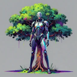a tree in a futuristic suit, cyberpunk art by adam manyoki, cgsociety, funk art, sci - fi, synthwave, ilya kuvshinov