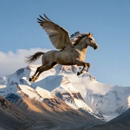 flying horse over mount everest hyper realistic
