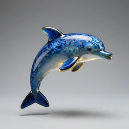 murano glass sculpture of a dolphin. rim lighting accentuates