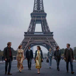 a street with ( ( eiffel tower ) ) in the background, misty evening, fantasy art, highly detailed matte painting, low angle view, telephoto lens 2 0 0 mm, by stanley artgerm lau, greg rutkowski, thomas kinkade, alphonse mucha, loish, norman rockwell, artstation