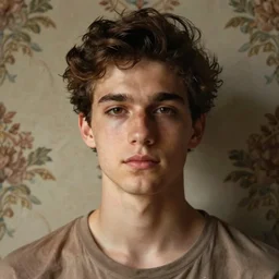 young man, background with wallpaper, art by paolo roversi