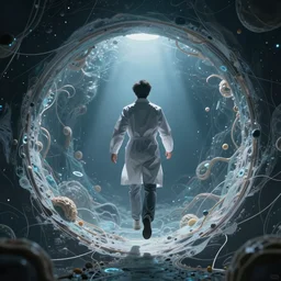 a scientist staring into a portal to multi - dimensional latent space wondering whether or not to leap in