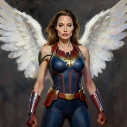 masterpiece painting of communist angelona jolie as a mcu superhero, featured in artstation, concept art by greg rutkowski, wlop, dan mumford, christophe vacher