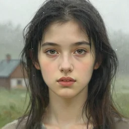 beautiful photograph by alexey gurylev, portrait in the center of the face, wonderful eyes, cottage care, self - confident, fog, rain, volumetric lighting, soft light particles floating next to her, illustration, perfectly shaded, often drawn, works by krenz kushart, wenjun lin, alphonse mucha