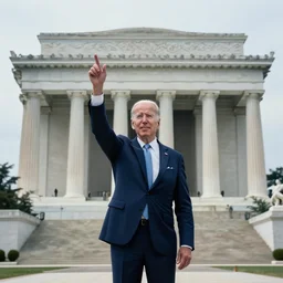 immense, majestic, surreal, terrifying joe biden standing triumphant over the national mall, perfectly clear face, by j. c. leyendecker and beksinski