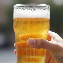 closeup photo of hand holding a glass of beer, sunshine, brilliant colors, droplets, ultra sharp, refraction