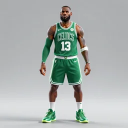 lebron james as a boston celtics iron man, neon effect, fantasy concept design, trending on artstation, octane render