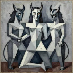 demons, a cubist painting by elizabeth murray, behance, cubo - futurism, cubism, oil on canvas, airbrush art