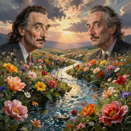 digital painting surrealism flower river flowers valley at sunrise floral surreal esao andrews victor enrich dali