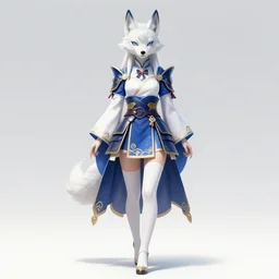 commissioned full body portrait of a female anthro wolf princess fursona with a furry wolf head and white hair wearing a blue and gold Japanese armored dress in a white and gold palace on a starry night with a large crescent moon, by a professional manga illustrator, Stanley Artgerm Lau, WLOP, Rossdraws, James Jean, Andrei Riabovitchev, Marc Simonetti, and Sakimichan, trending on artstation