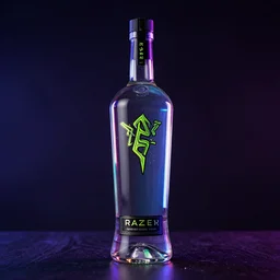 vodka bottle, by razer, gaming vodka, promotional photo, rgb lights, cinematic
