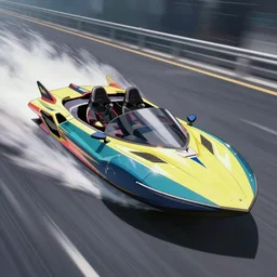 Anime Cyberpunk Speedboat going Full speed, movie still, speed, cinematic Panavision 5384 film