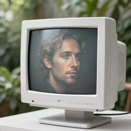 portrait painting of a white crt monitor, light, airy, garden, photorealistic, extreme detail, sharp focus, 8 k, intricate, hyper detailed, realistic, cinematic lighting