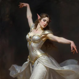 a detailed body portrait of a elegantly dressed female tiefling dancing, queen of blades, a beautiful face, by dorian cleavenger, by greg rutkowski, by wlop, by astri lohne, by zdzisław beksinsk, by bastien lecouffe - deharme