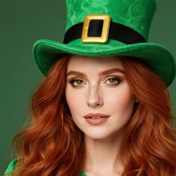 beautiful redhead woman, leprechaun, closeup
