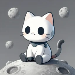 cute little robotcat sitting on the moon, fantasy, concept art, artstation, tyler edlin, feng zhu, james jean, thomas karpi